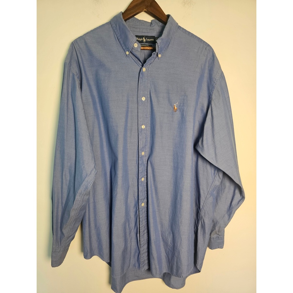 Preppy Ralph Lauren Yarmouth Button Down Shirt Mens 17.5 35 Blue Oxford Long Slv